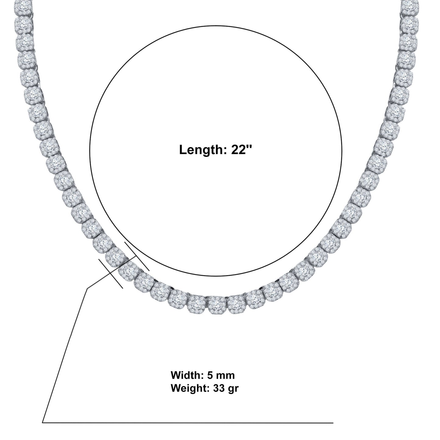 ICECUBE 5 MM 925 SILVER SQUARE TENNIS CHAIN | 9213571