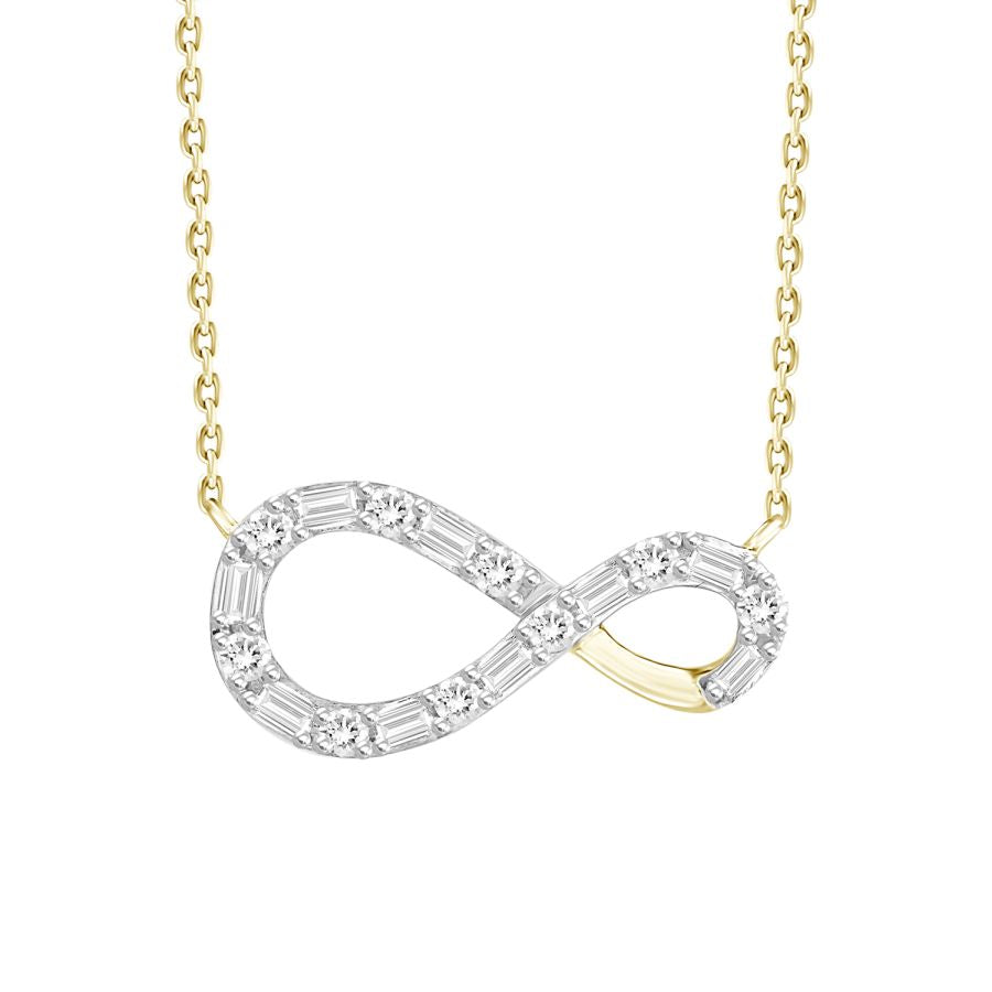 LADIES NECKLACE 0.20CT ROUND/BAGUETTE DIAMOND 10K YELLOW GOLD