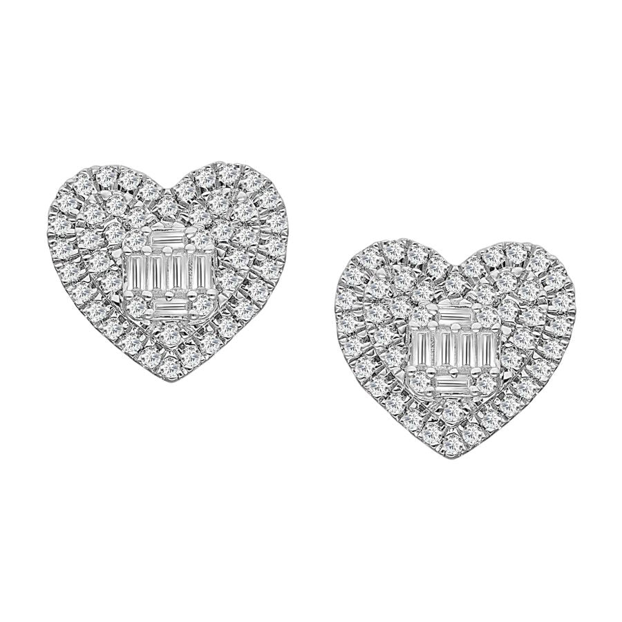 LADIES EARRINGS 0.50CT ROUND/BAGUETTE DIAMOND 10K WHITE GOLD
