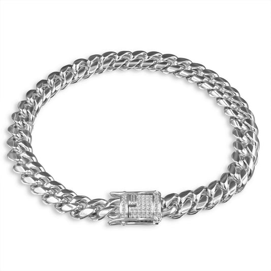 Steel CZ Lock Miami Cuban Bracelet - 938011