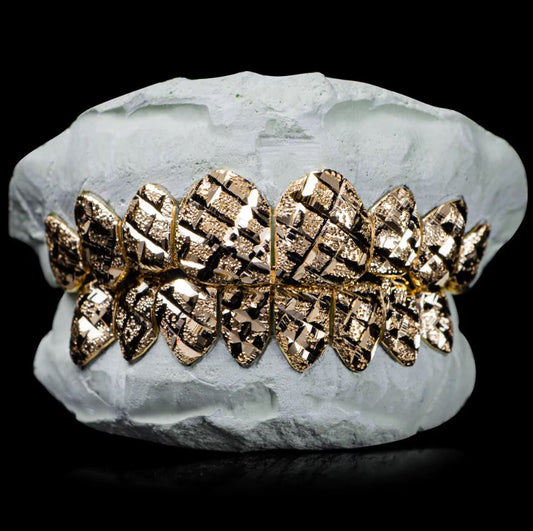 SOLID GOLD DIAMOND CUT WITH DIAMOND DUST GRILLZ [CUSTOM-FIT]