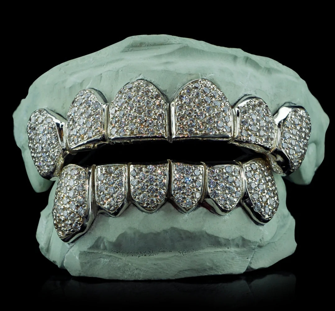 SOLID GOLD NATURAL DIAMOND ZIGZAG SETTING GRILLZ [CUSTOM-FIT]